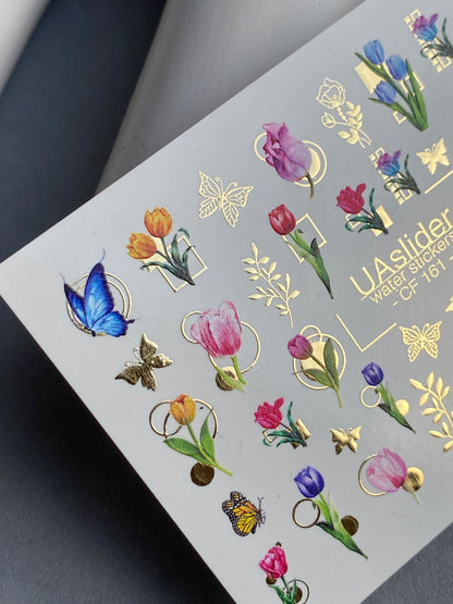 Spring Gold Foil Nail Water Decal / Tulips / Flowers / Spring Nails