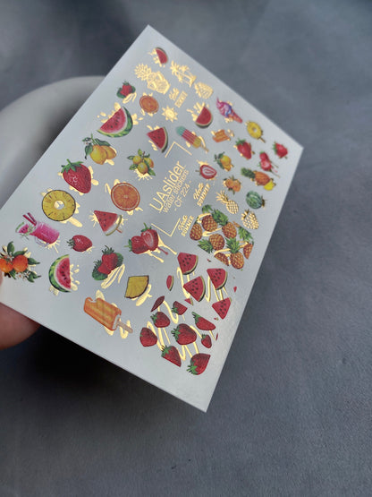 Gold Foil Nail Water Decal / Fruits / Chocolate Covered Tropical Treats