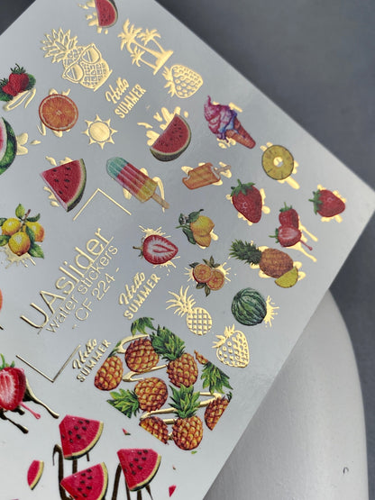 Gold Foil Nail Water Decal / Fruits / Chocolate Covered Tropical Treats