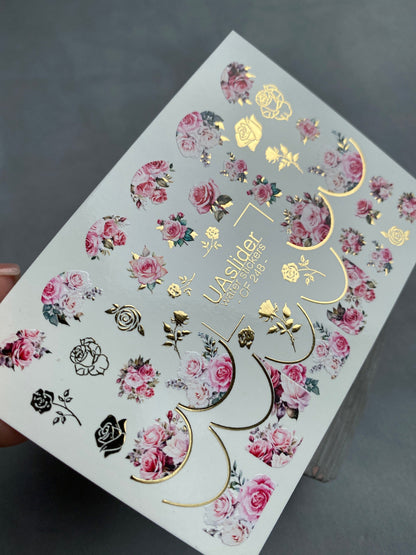 Spring Gold Foil Nail Water Decal / Roses / Spring Nails / French Tips