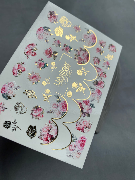 Spring Gold Foil Nail Water Decal / Roses / Spring Nails / French Tips