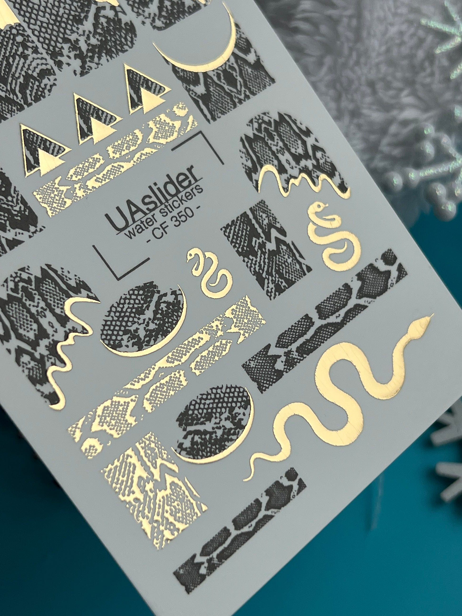 UA Slider 2D Nail Decal CF-350 Gold Foil Snake & Python Print Nail Decals