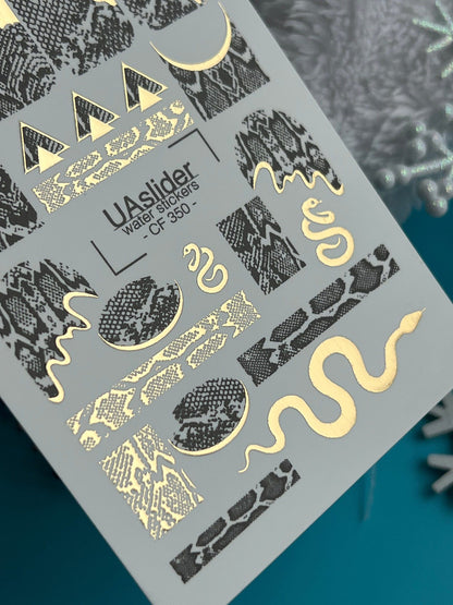 UA Slider 2D Nail Decal CF-350 Gold Foil Snake & Python Print Nail Decals