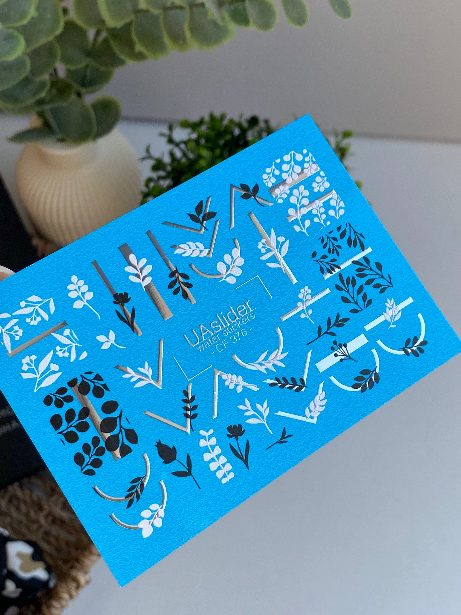 UA Slider 2D Nail Decal CF-376 Nail Decal Gold FOIL/ Minimalist/ Botanical / Leaves/ Gold Geometric Accents/Water Stickers