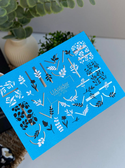 UA Slider 2D Nail Decal CF-376 Nail Decal Gold FOIL/ Minimalist/ Botanical / Leaves/ Gold Geometric Accents/Water Stickers