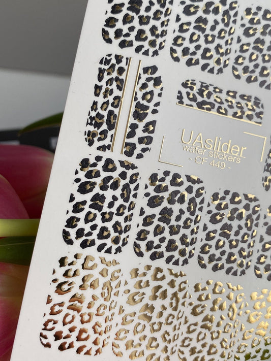 UA Slider 2D Nail Decal CF-449 Gold Foil Leopard Print Nail Water Decals
