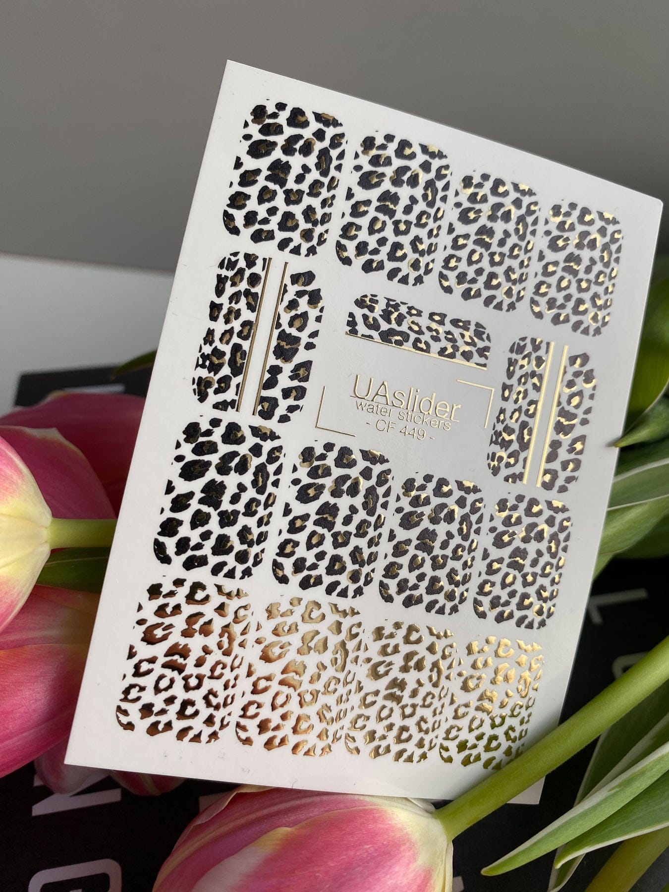 UA Slider 2D Nail Decal CF-449 Gold Foil Leopard Print Nail Water Decals