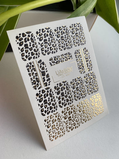 UA Slider 2D Nail Decal CF-449 Gold Foil Leopard Print Nail Water Decals
