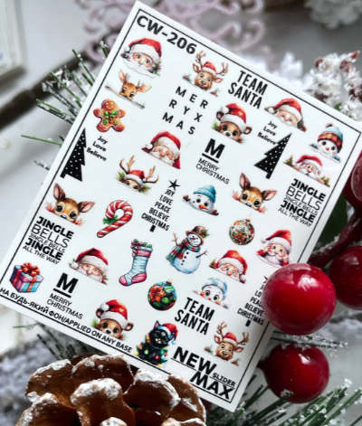 CW-206 / Nail Decal 2D  Christmas / Animals / Merry Xmas