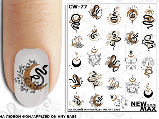 CW-77 Nail Decal 2D/Snakes/ Mystic/Gothic Nails/ Moon/