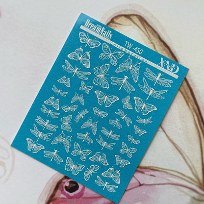 TW-450 / Nail Decal 2D White Elements/ Butterflies / Dragonfly - Xochi Nail Designs LLC