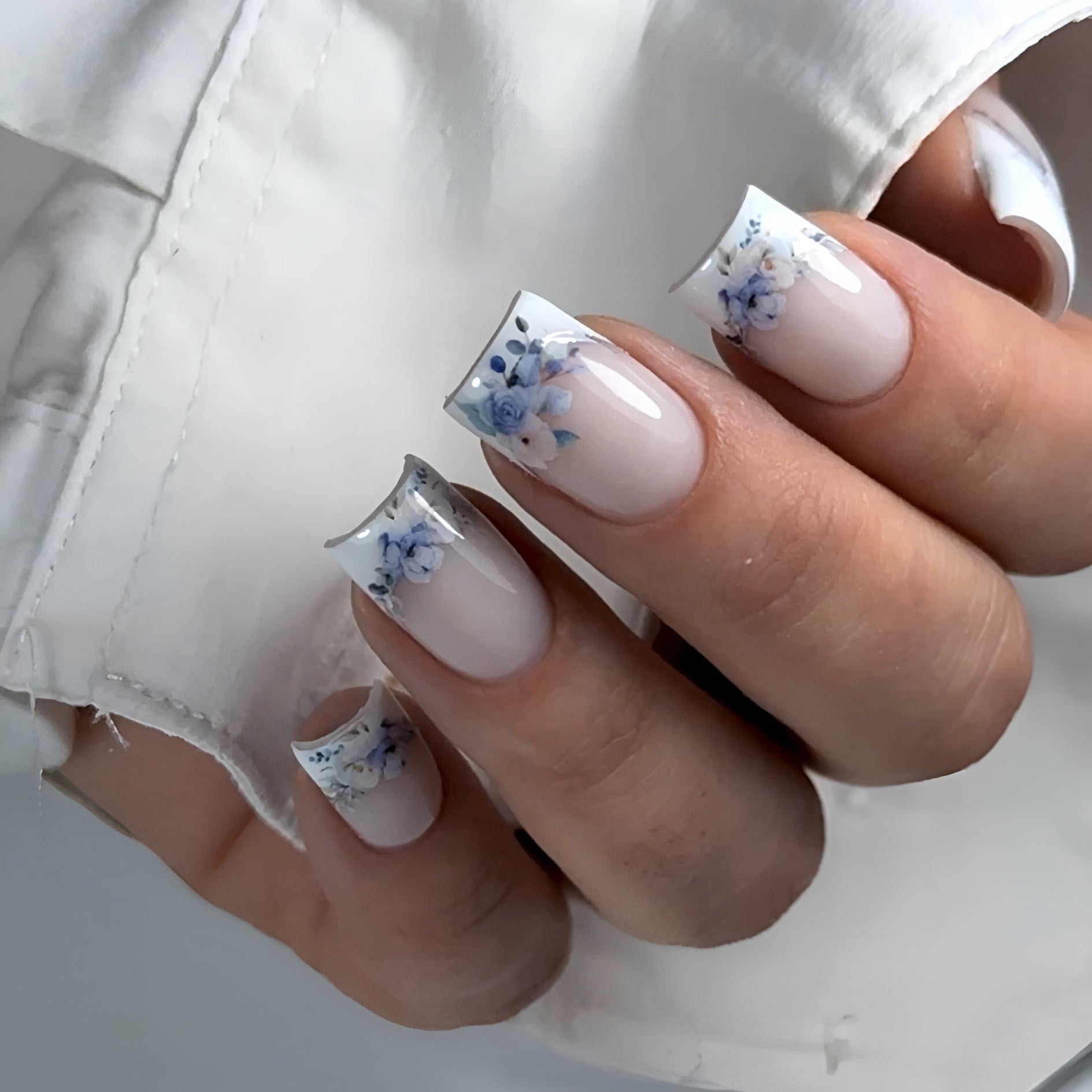 New Max 2D Nail Decal NF-40 Nail Water Decal Spring Silver Foil / Floral French Tip, Spring and Floral Nail Waterslides, Nail Water Stickers, Nail Tattoo