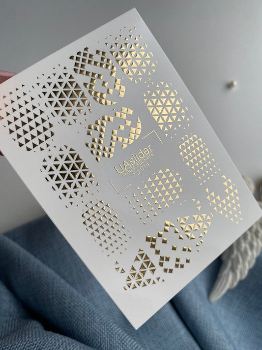 UA Slider 2D Nail Decal FG-014 Gold Foil Nail Water Decals / Geometric/ Gold Nail Water Decals/ Triangle Patterned /Full Coverage / Modern/ Luxury/ Nail Art/ Water Stickers/ Summer  Nails/ (Copy)