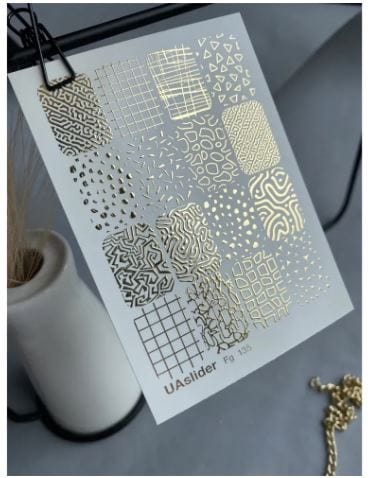 UA Slider 2D Nail Decal FG-135 Nail Decal Gold FOIL/ Geometric/ Abstract Gold Accents/ Modern Grid/ Maze Pattern/ Nail Waterslide Decals/ Nail Art/