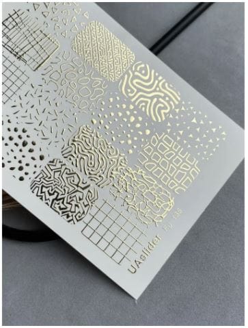 UA Slider 2D Nail Decal FG-135 Nail Decal Gold FOIL/ Geometric/ Abstract Gold Accents/ Modern Grid/ Maze Pattern/ Nail Waterslide Decals/ Nail Art/