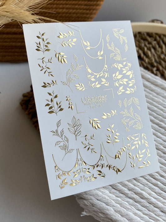 Gold Foil Nail Water Decal / Foliage / Leaves / Spring Waterslides