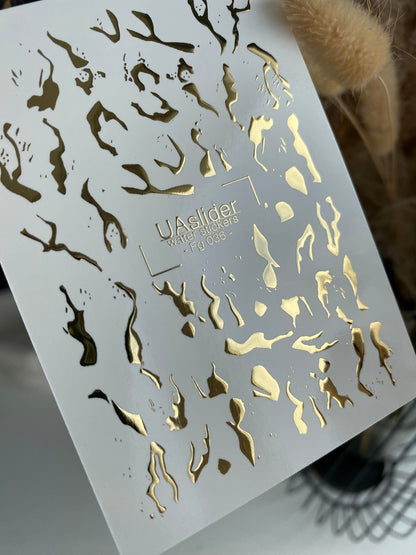 UA Slider 2D Nail Decal FG-036 Nail Decal Gold FOIL/ Abstract/ Melted Shapes/ Dripping Liquid Art /Nail Stickers /Modern / Nail Art/ Nail Water Decals