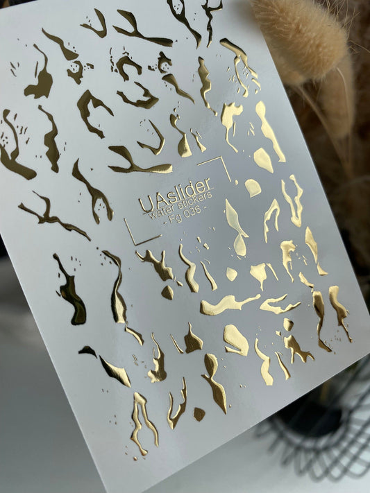 UA Slider 2D Nail Decal FG-036 Nail Decal Gold FOIL/ Abstract/ Melted Shapes/ Dripping Liquid Art /Nail Stickers /Modern / Nail Art/ Nail Water Decals