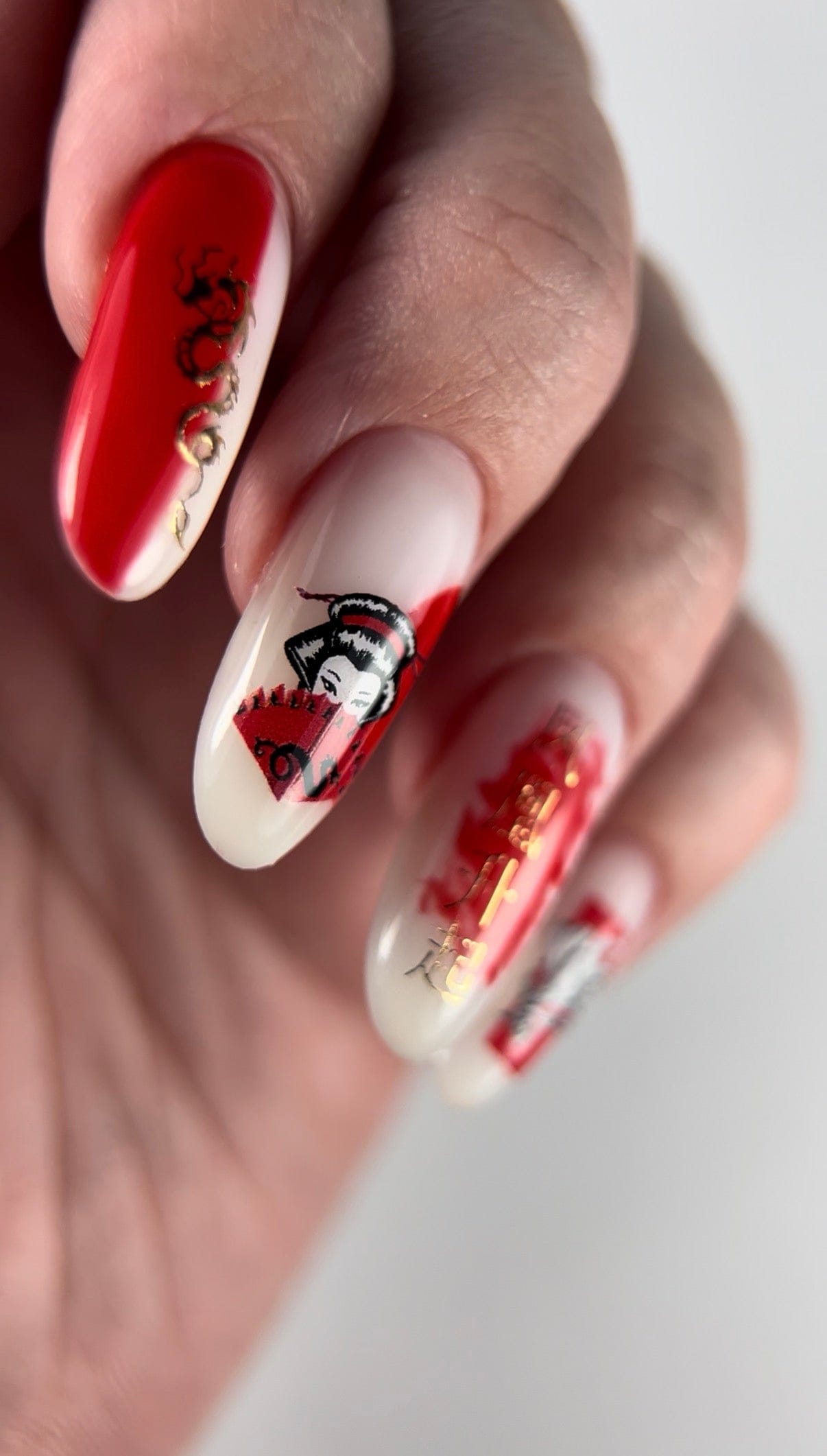 UA Slider 2D Nail Decal Gold Foil Nail Water Decal / Geisha / Lotus Flower / Japanese Symbols