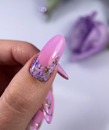 UA Slider 2D Nail Decal CF-487 Spring Gold Foil Nail Water Decal / Lilac Flower / Spring Nails / Purple Floral Moons / Botanical Clusters/French Tips