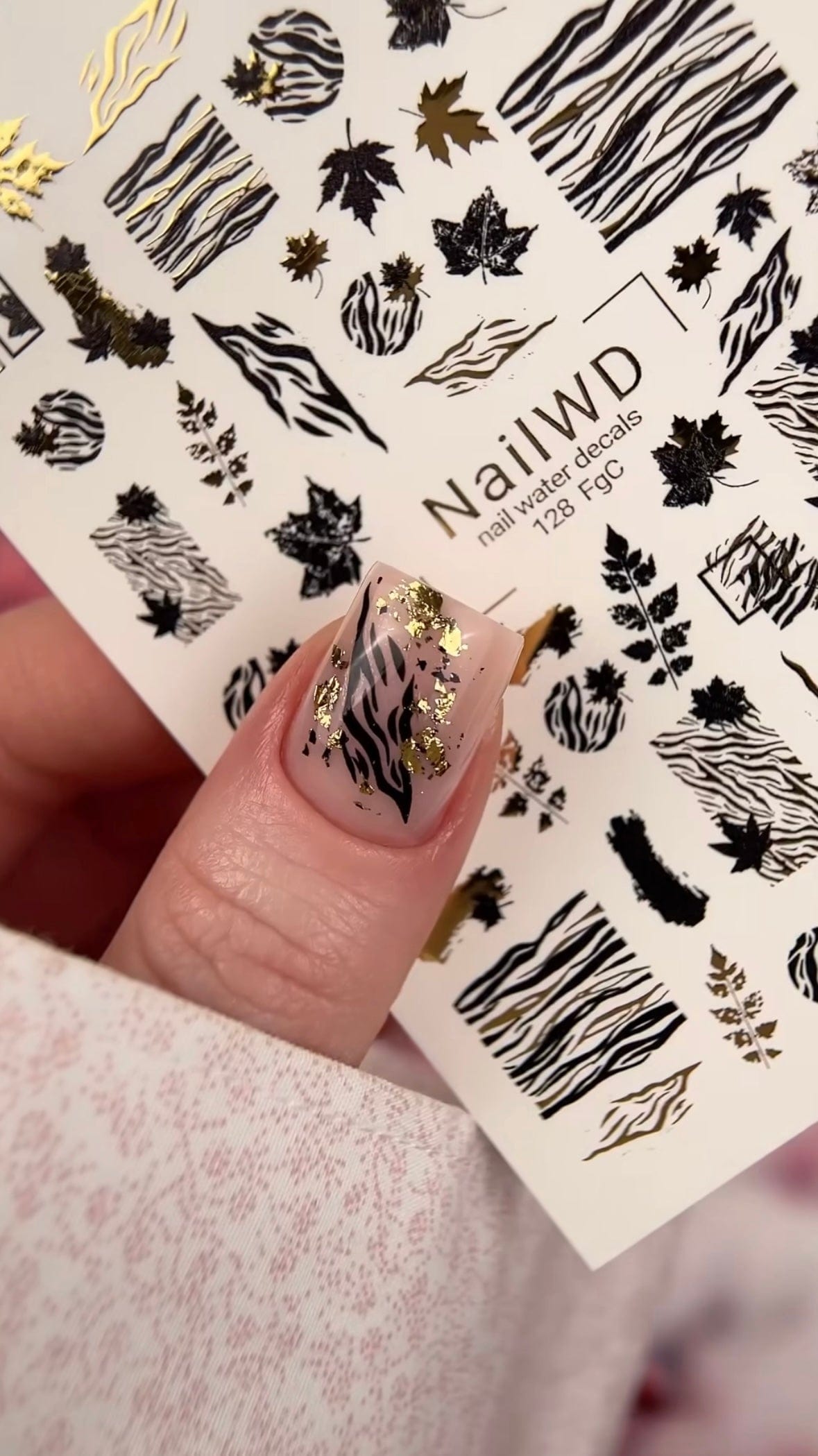UA Slider 2D Nail Decal CF-298 Nail Water Decal Gold FOIL/ Autumn Leaves/ Fall/ Zebra Print / Gold French Tip / Zebra stripe design
