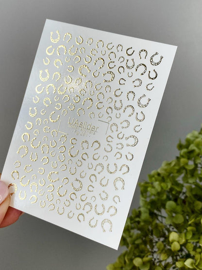 UA Slider 2D Nail Decal FG-291 Gold Horseshoe Nail Decals – Metallic Foil Lucky Horseshoe Nail Art