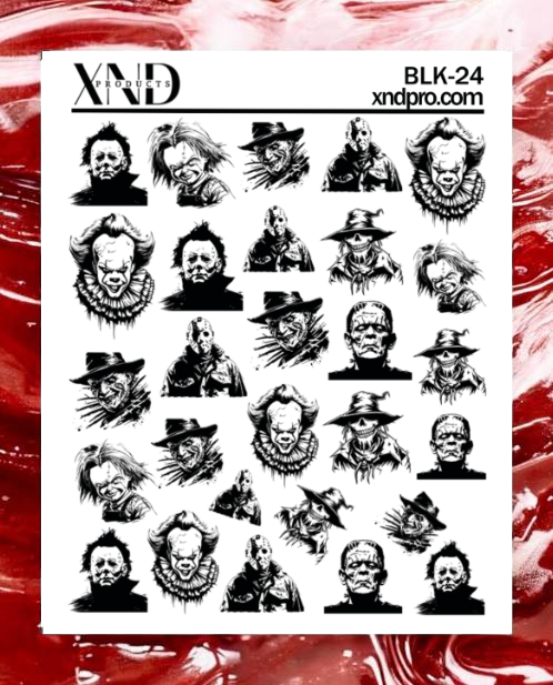 BLK-24 / Nail Water Decal Villains/ Michael Myers, Chucky, Freddy Krueger, Jason Voorhees, Scarecrow