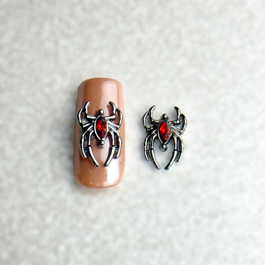 Nail Charm (2 pcs) - Alloy 3D Spider Red Rhinestone