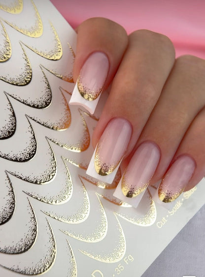 UA Slider 2D Nail Decal Nail Water Decal Gold FOIL/ Gold French Tip/ French Line/ French Nail Tattoo /Waterslide / Nail Waterslide Decals/ Nail Art/