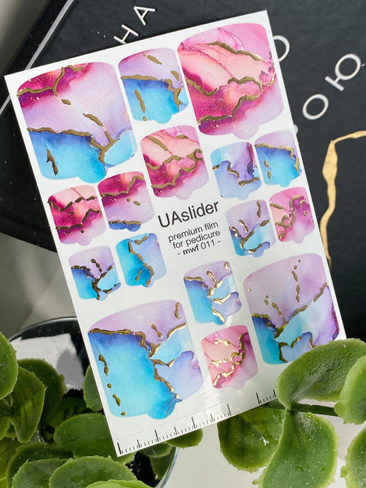 UA Slider Nail Wrap Films MWF-011 Pedicure Nail Wrap Films - Gold Foil – Full Toe Nail Art for Easy Pedicure