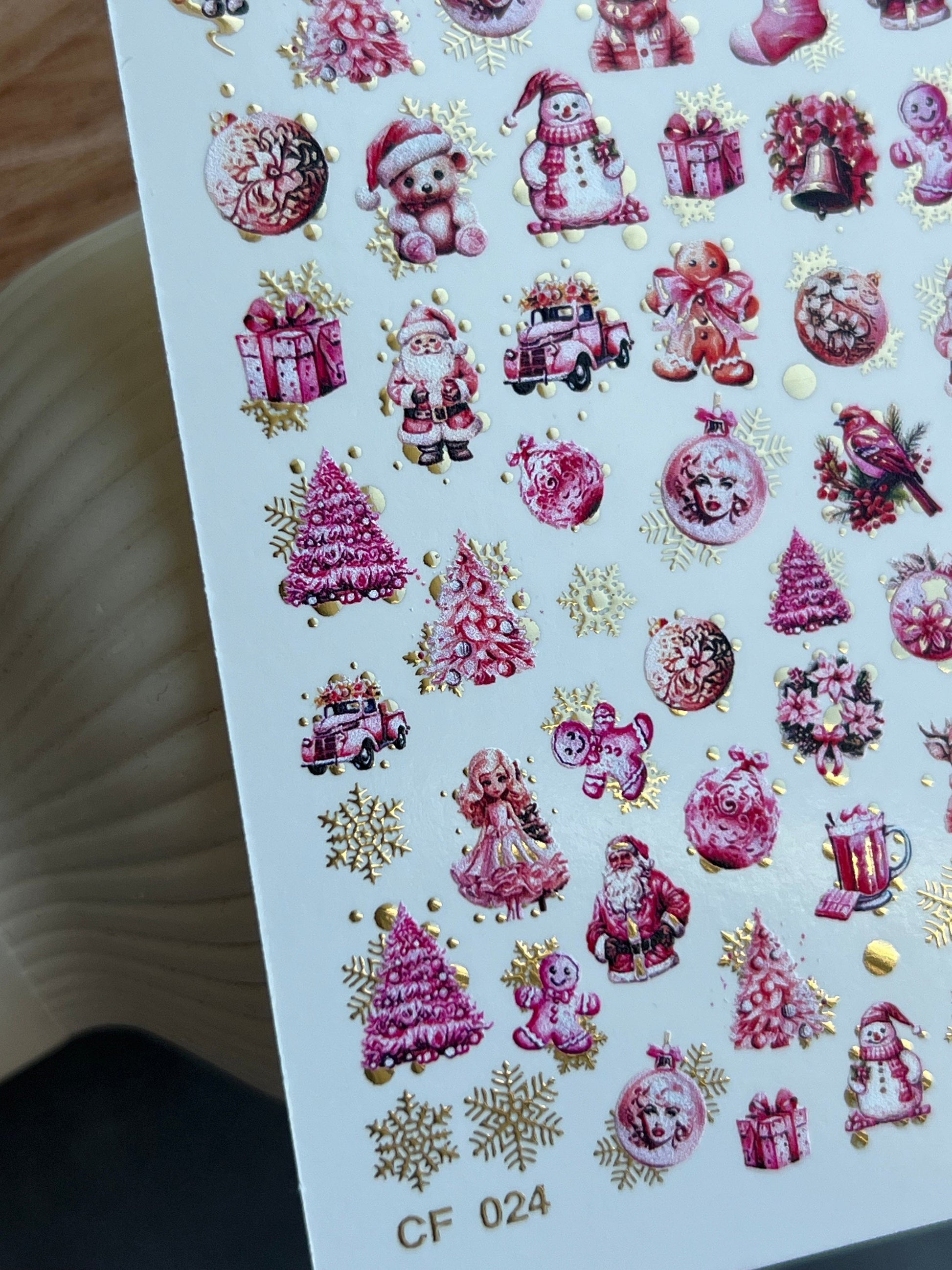 UA Slider 2D Nail Decal CF-024 Christmas Ornaments & Figures Gold Foil Water­slide Nail Decals