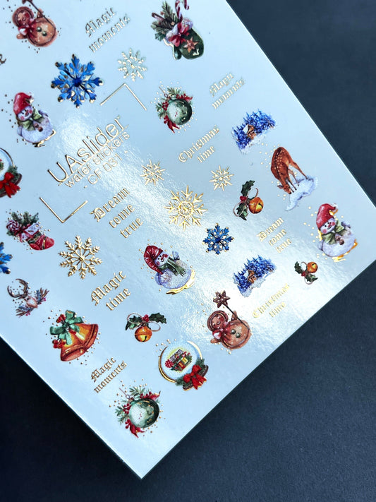 UA Slider 2D Nail Decal CF-031 Water Slide Nail Decals Snowflakes Snowmen Reindeer Holiday Nails