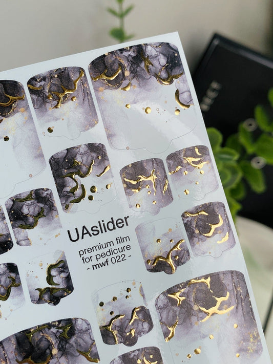 UA Slider Nail Wrap Films MWF-022 Pedicure Nail Wrap Films - Gold Foil – Full Toe Nail Art for Easy Pedicure