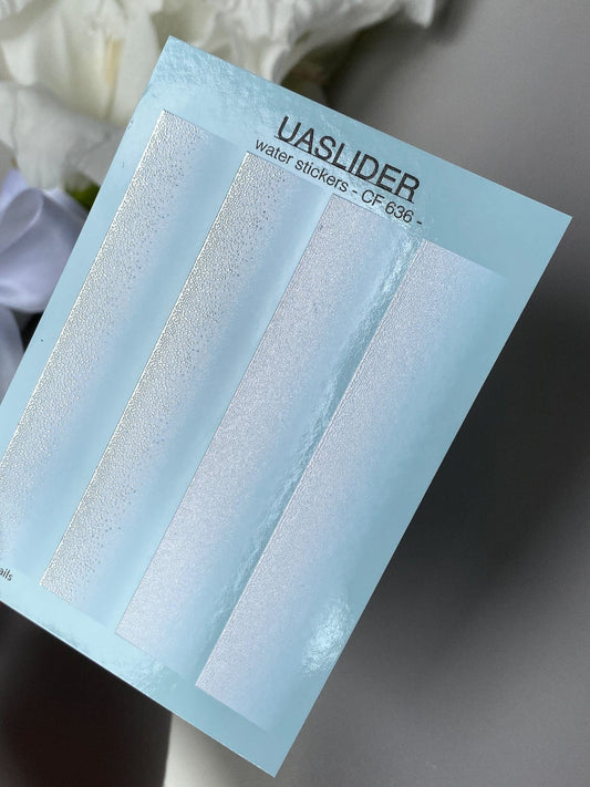 XND Products 2D Nail Decal CF-636 White Pearl Ombre Strips – Gold Micro-Shimmer Water Decals