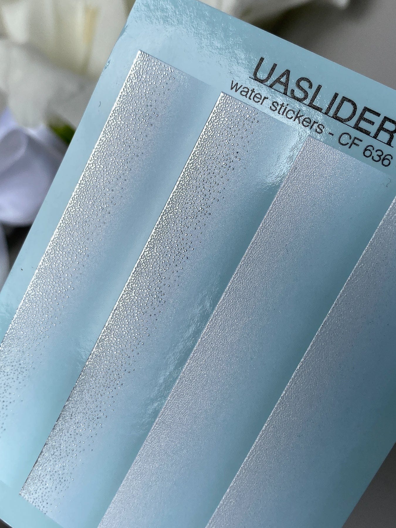 XND Products 2D Nail Decal CF-636 White Pearl Ombre Strips – Gold Micro-Shimmer Water Decals