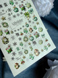 UA Slider 2D Nail Decal CF-757 Christmas Green Ornaments and Silver Snowflakes, Santa Water Decals