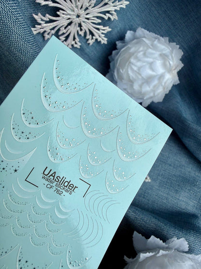 UA Slider 2D Nail Decal CF-762 Silver Stars French Garland Nail Water Decals