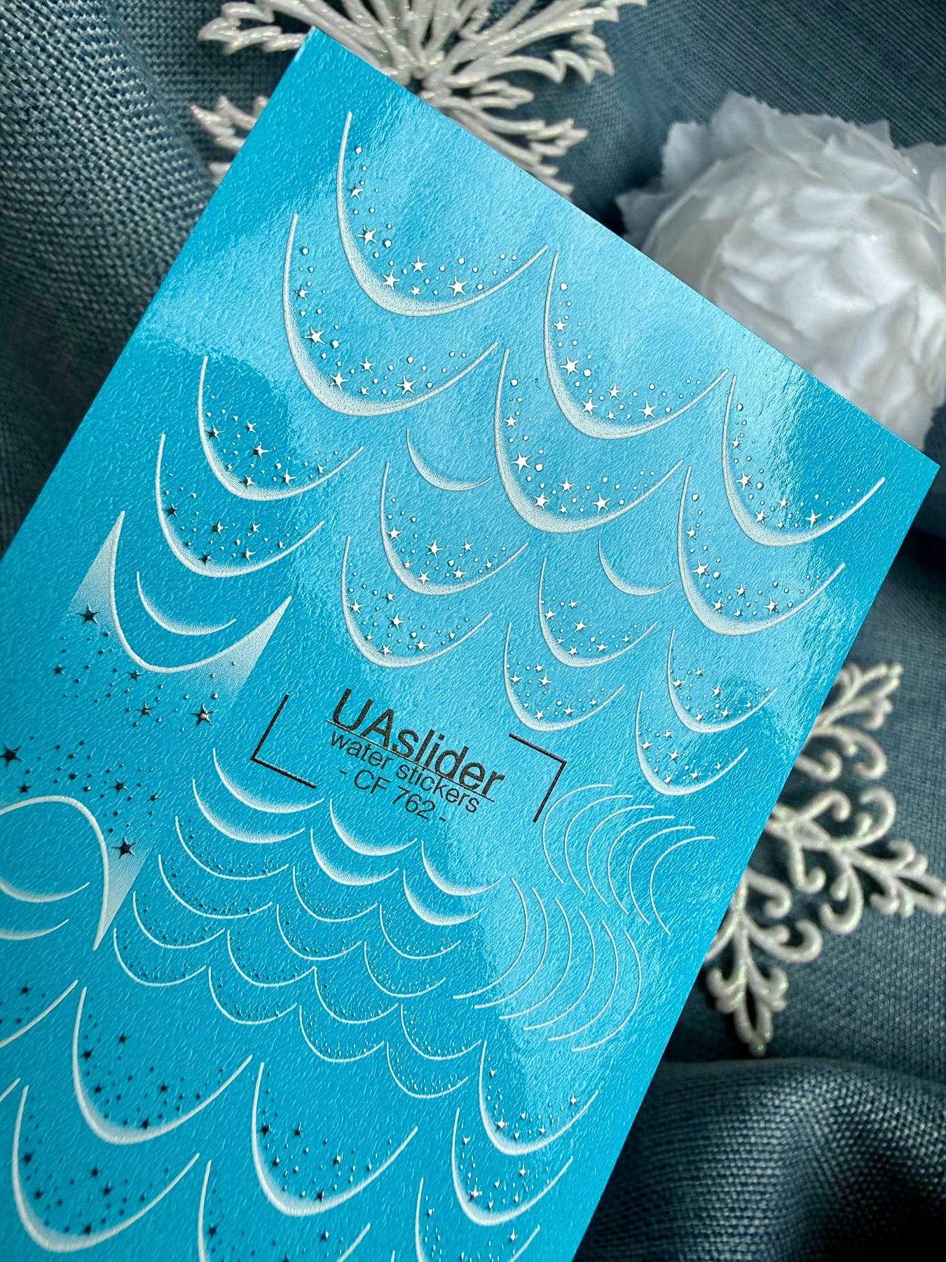 UA Slider 2D Nail Decal CF-762 Silver Stars French Garland Nail Water Decals