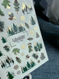 UA Slider 2D Nail Decal CF-756 Winter Pine Trees & Gold Snowflake Nail Decals