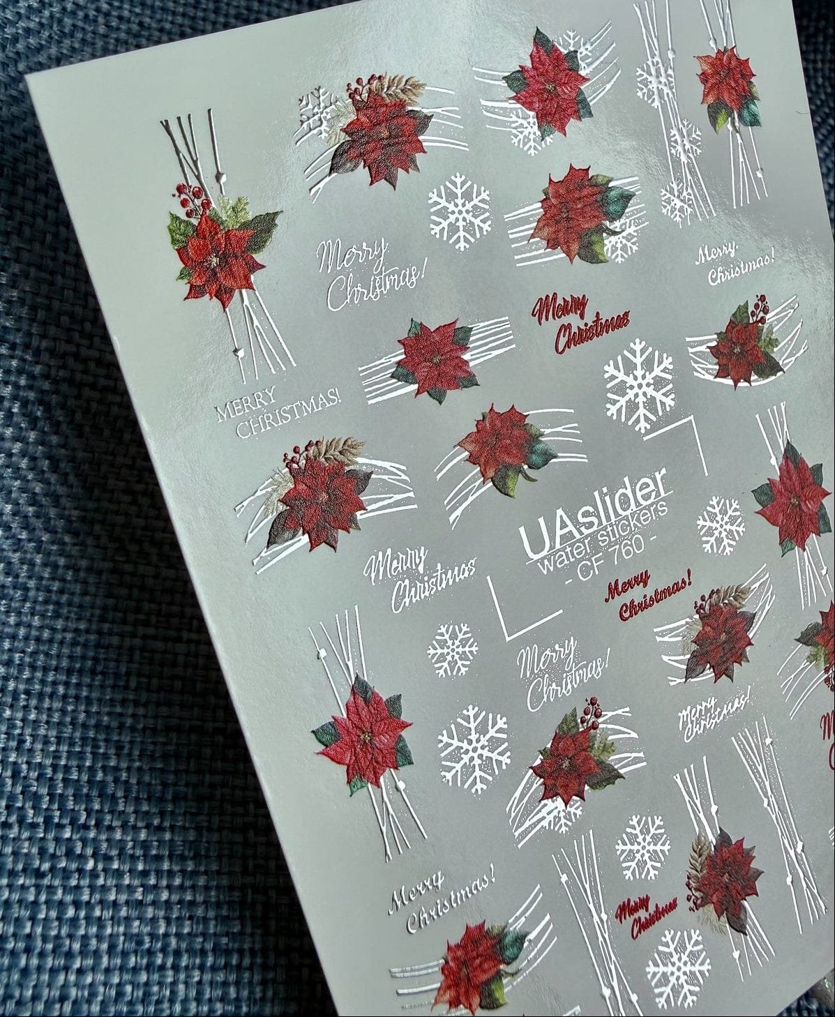 UA Slider 2D Nail Decal CF-760 Christmas Poinsettia & Snowflake Water Decals