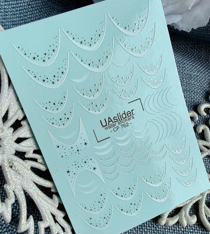 UA Slider 2D Nail Decal CF-762 Silver Stars French Garland Nail Water Decals