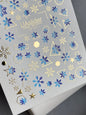 UA Slider 2D Nail Decal CF-011 Water Slide Nail Decals Blue Snowflakes with Gold Foil Geometric Accents