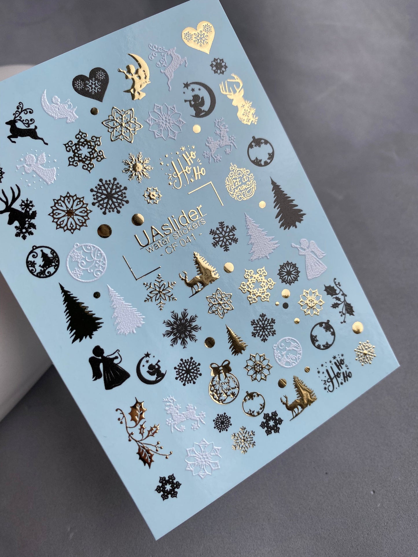 UA Slider 2D Nail Decal CF-041 Angels Reindeer Trees Snowflakes Ornaments Water Slide Nail Decals christmas nails winter nail art