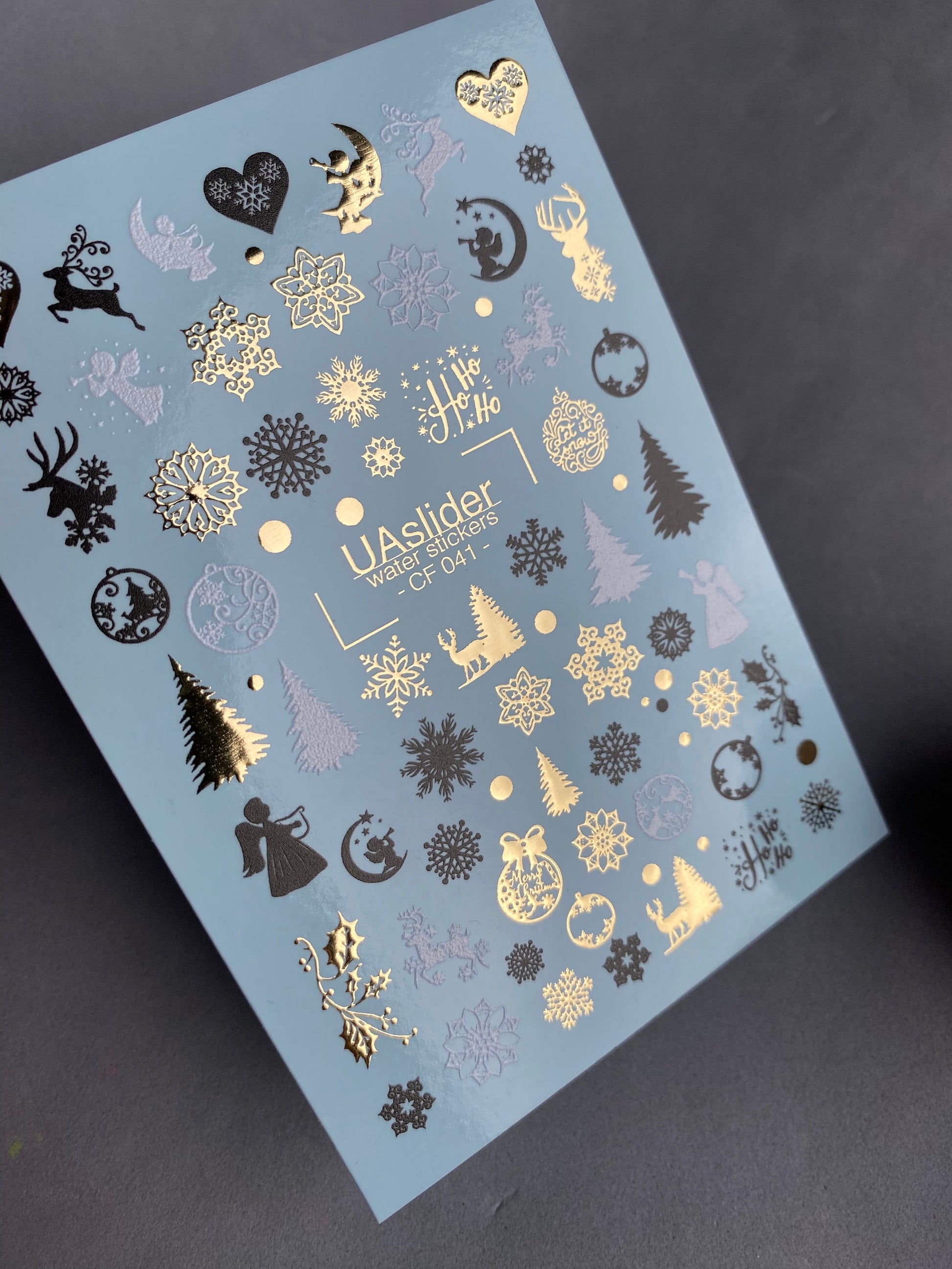 UA Slider 2D Nail Decal CF-041 Angels Reindeer Trees Snowflakes Ornaments Water Slide Nail Decals christmas nails winter nail art