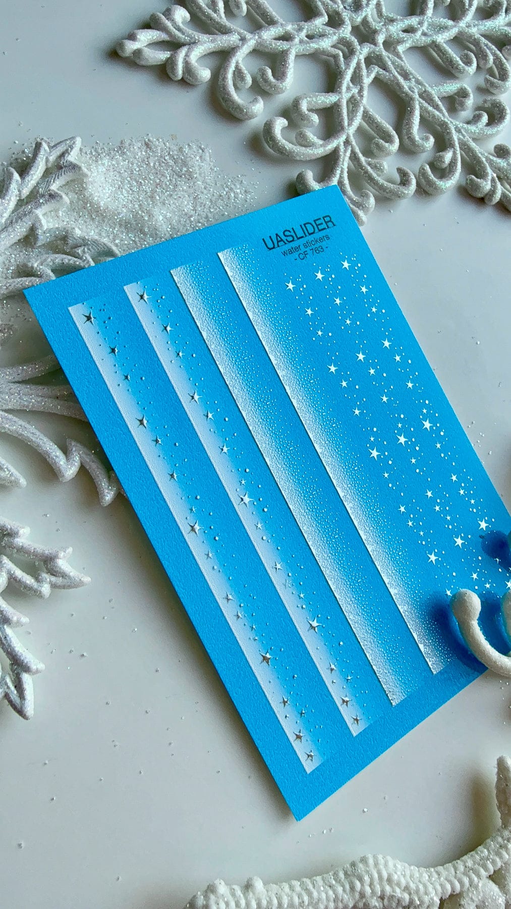 UA Slider 2D Nail Decal CF-763 Silver Foil Star Gradient French Tip Nail Decals