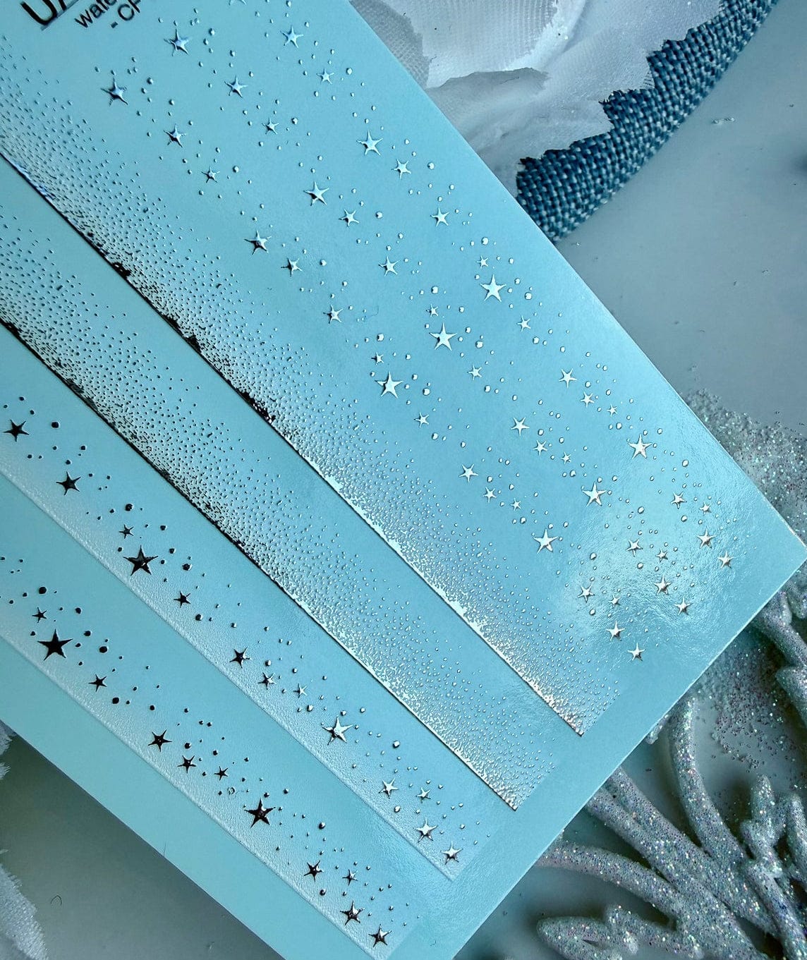 UA Slider 2D Nail Decal CF-763 Silver Foil Star Gradient French Tip Nail Decals