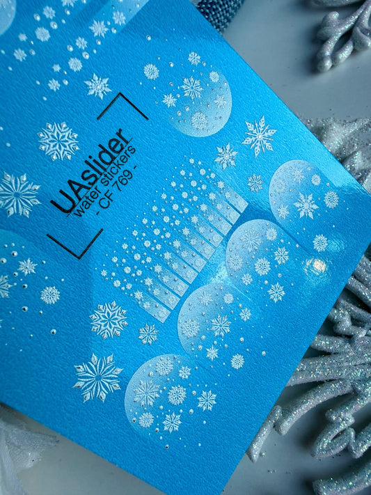 UA Slider 2D Nail Decal CF-769 Winter Snowfall Snowflake Gradient Foil