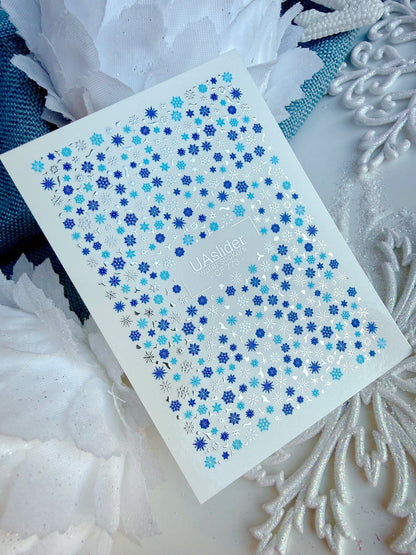 UA Slider 2D Nail Decal CF-773 Blue & Silver Snowflake Foil Nail Decals