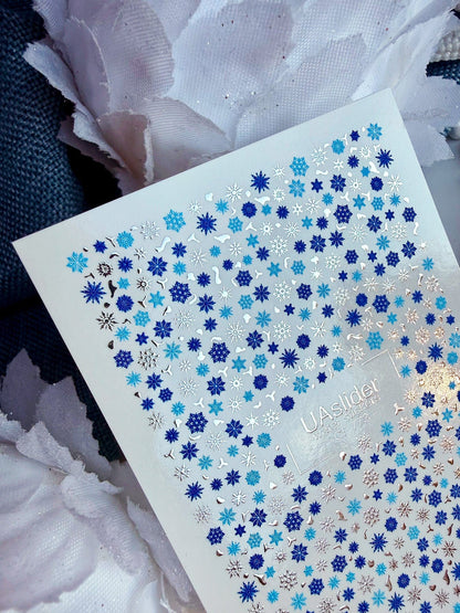 UA Slider 2D Nail Decal CF-773 Blue & Silver Snowflake Foil Nail Decals