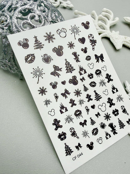 UA Slider 2D Nail Decal CF-044 Mickey Christmas Icons Gold Foil Nail Decals